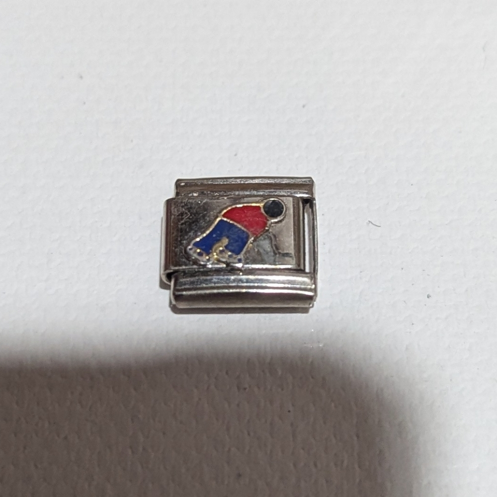 6/$15 Hockey Player Fan Stick 9mm Italian Charm Bracelet Link